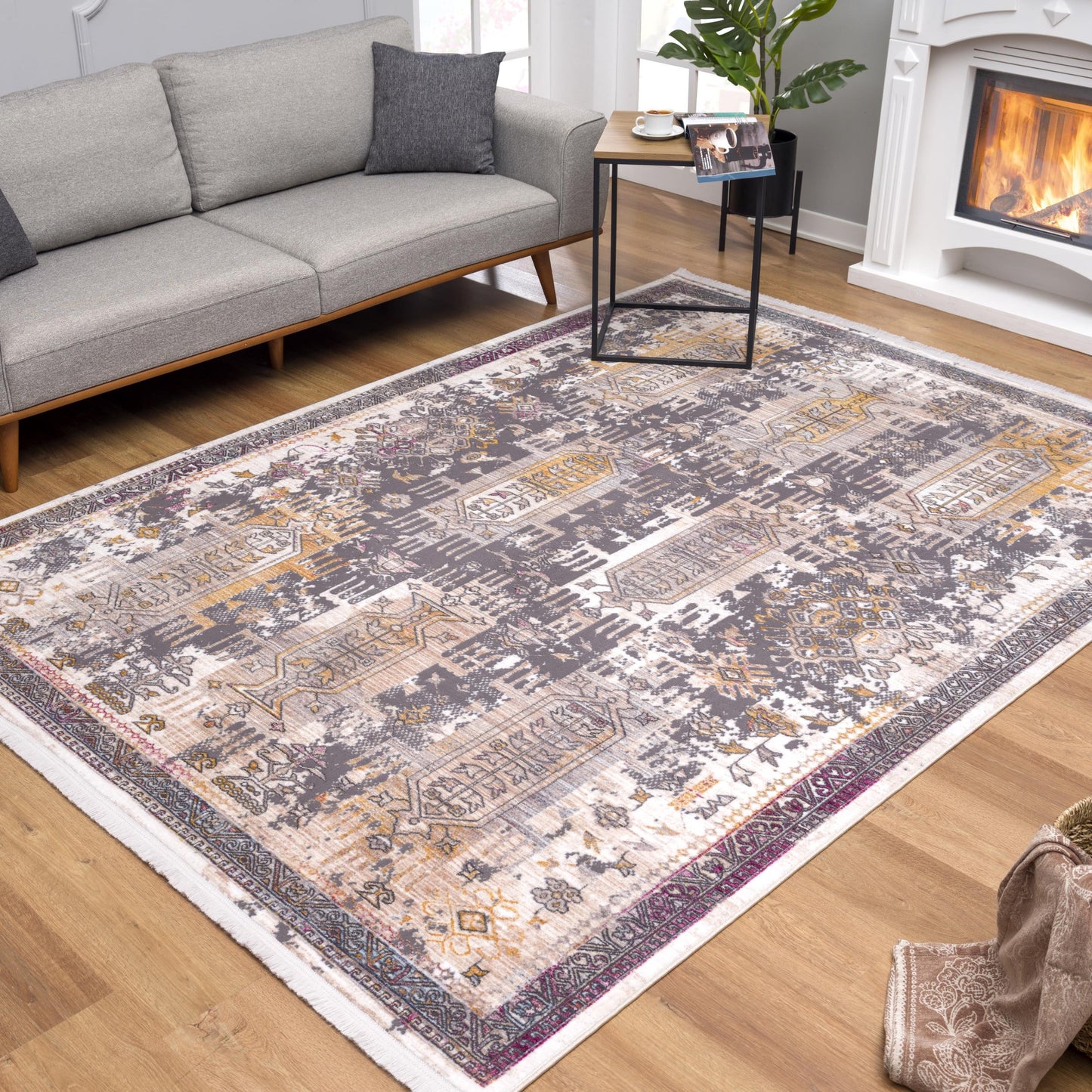 9' x 12' Brown and Ivory Oriental Power Loom Washable Non Skid Area Rug