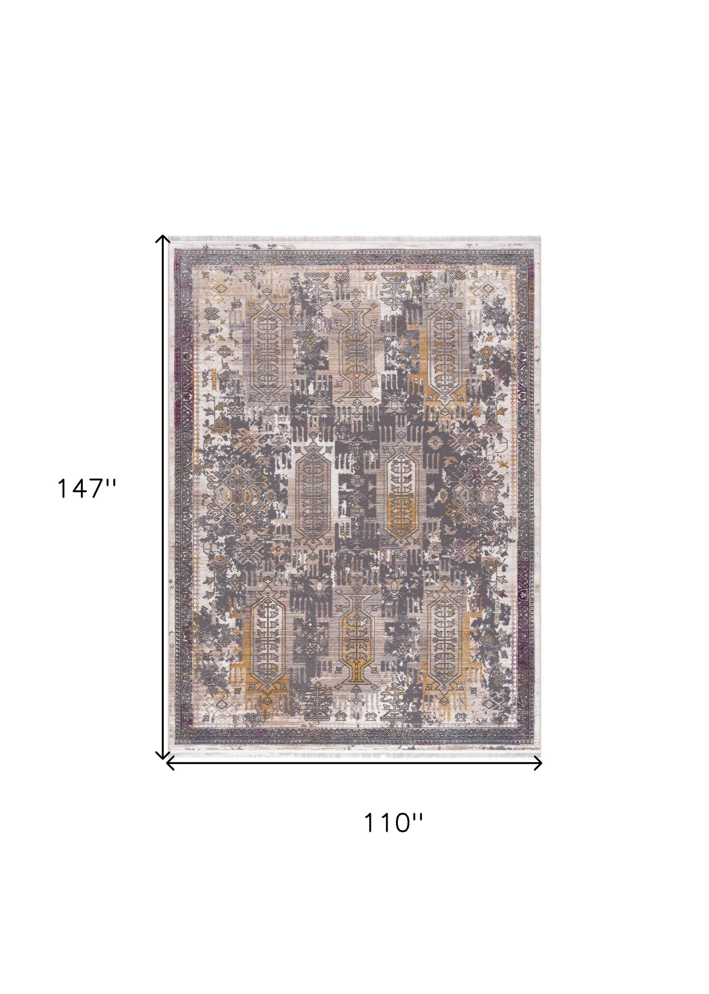 9' x 12' Brown and Ivory Oriental Power Loom Washable Non Skid Area Rug