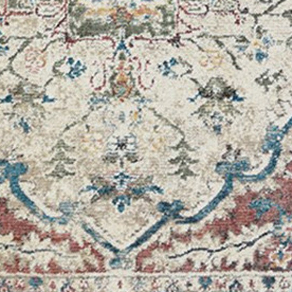 2' x 3' Ivory Blue and Gray Oriental Distressed Area Rug With Fringe