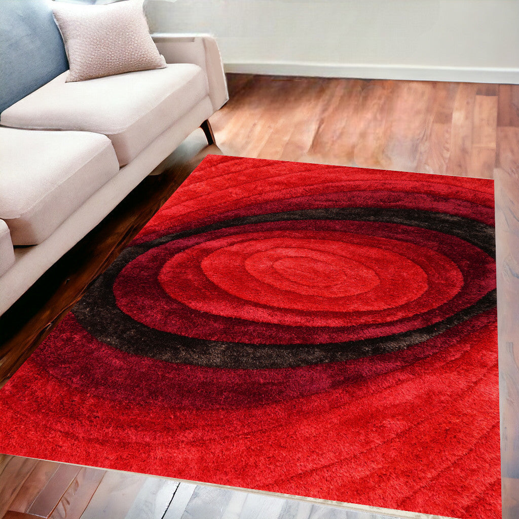 5' x 7' Red and Black Shag Hand Tufted Area Rug