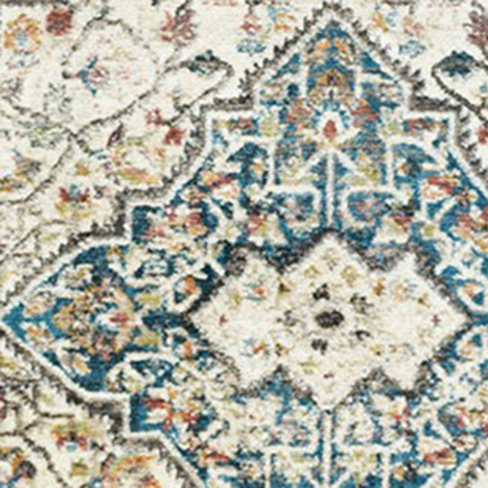 5' x 8' Beige Oriental Distressed Area Rug With Fringe