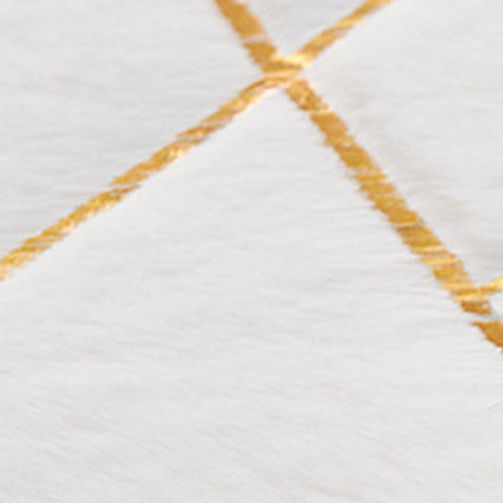 6' x 9' White and Gold Faux Sheepskin Abstract Geometric Machine Tufted Washable Non Skid Area Rug