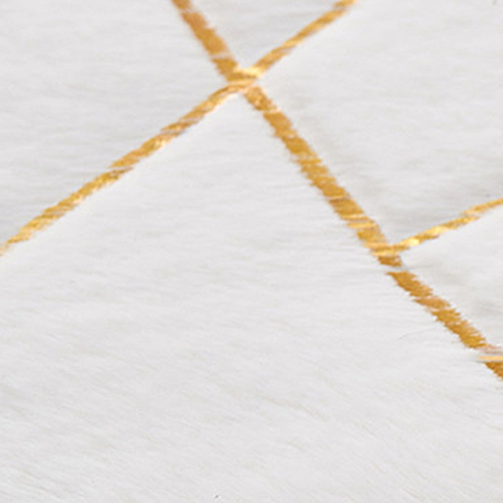 6' x 9' White and Gold Faux Sheepskin Abstract Geometric Machine Tufted Washable Non Skid Area Rug