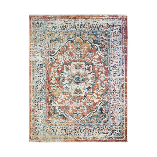 8' x 10' Rust Oriental Distressed Area Rug With Fringe