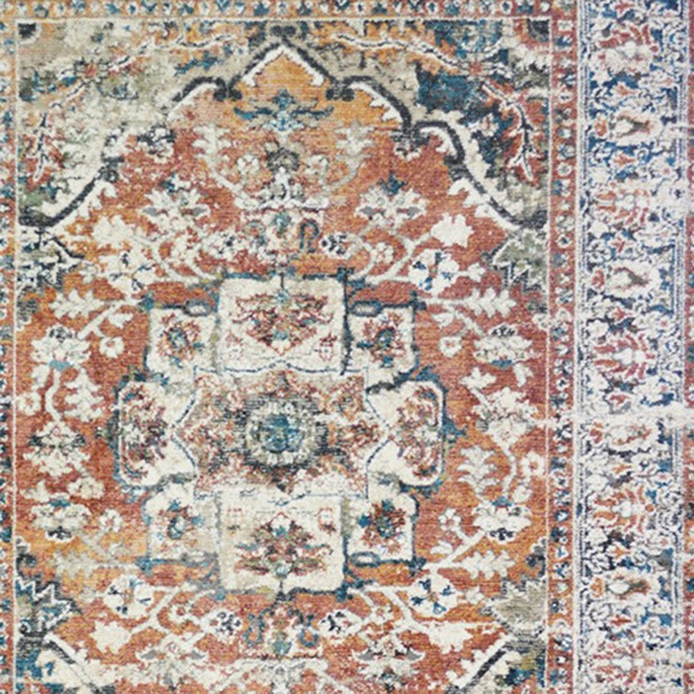 8' x 10' Rust Oriental Distressed Area Rug With Fringe