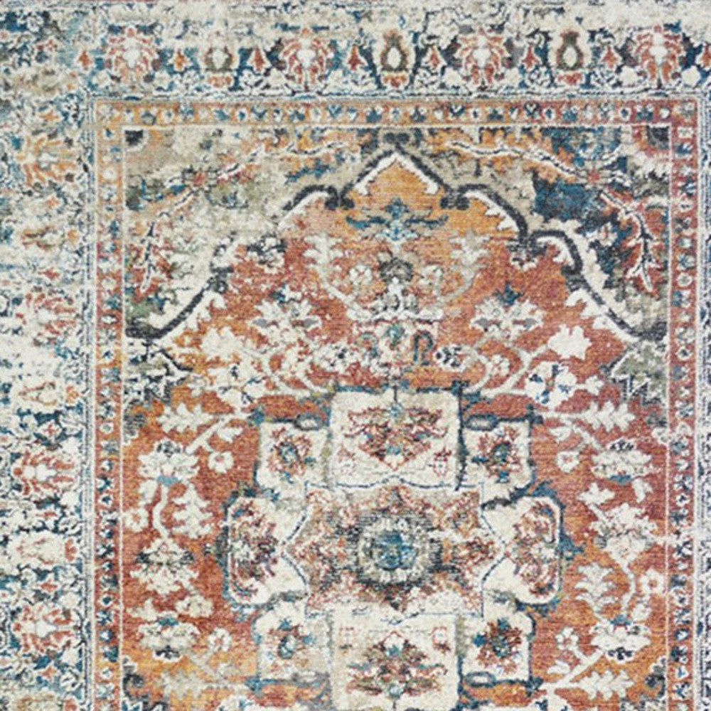 2' x 3' Rust Oriental Distressed Area Rug With Fringe