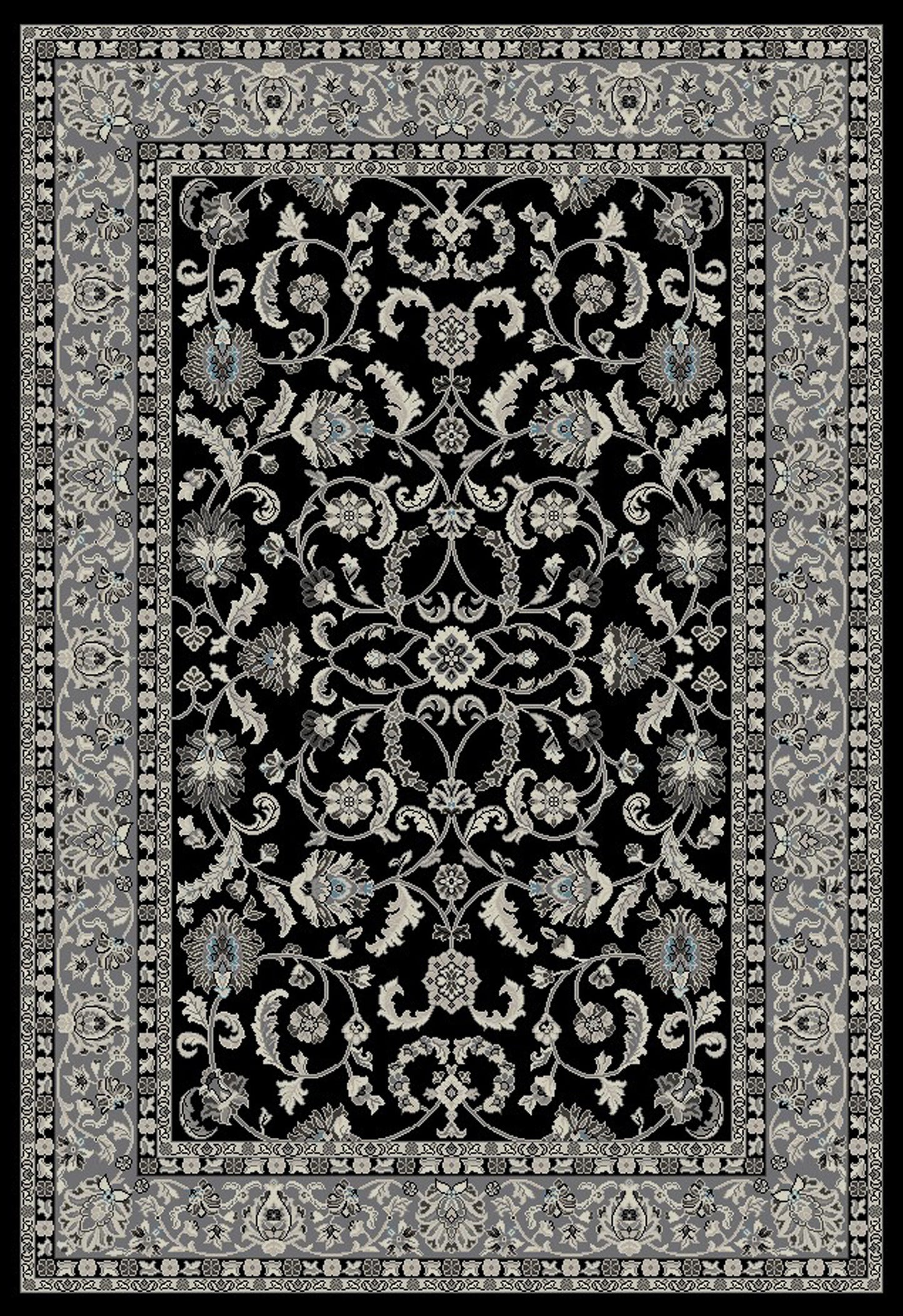 5' x 8' Black and Ivory Oriental Distressed Area Rug
