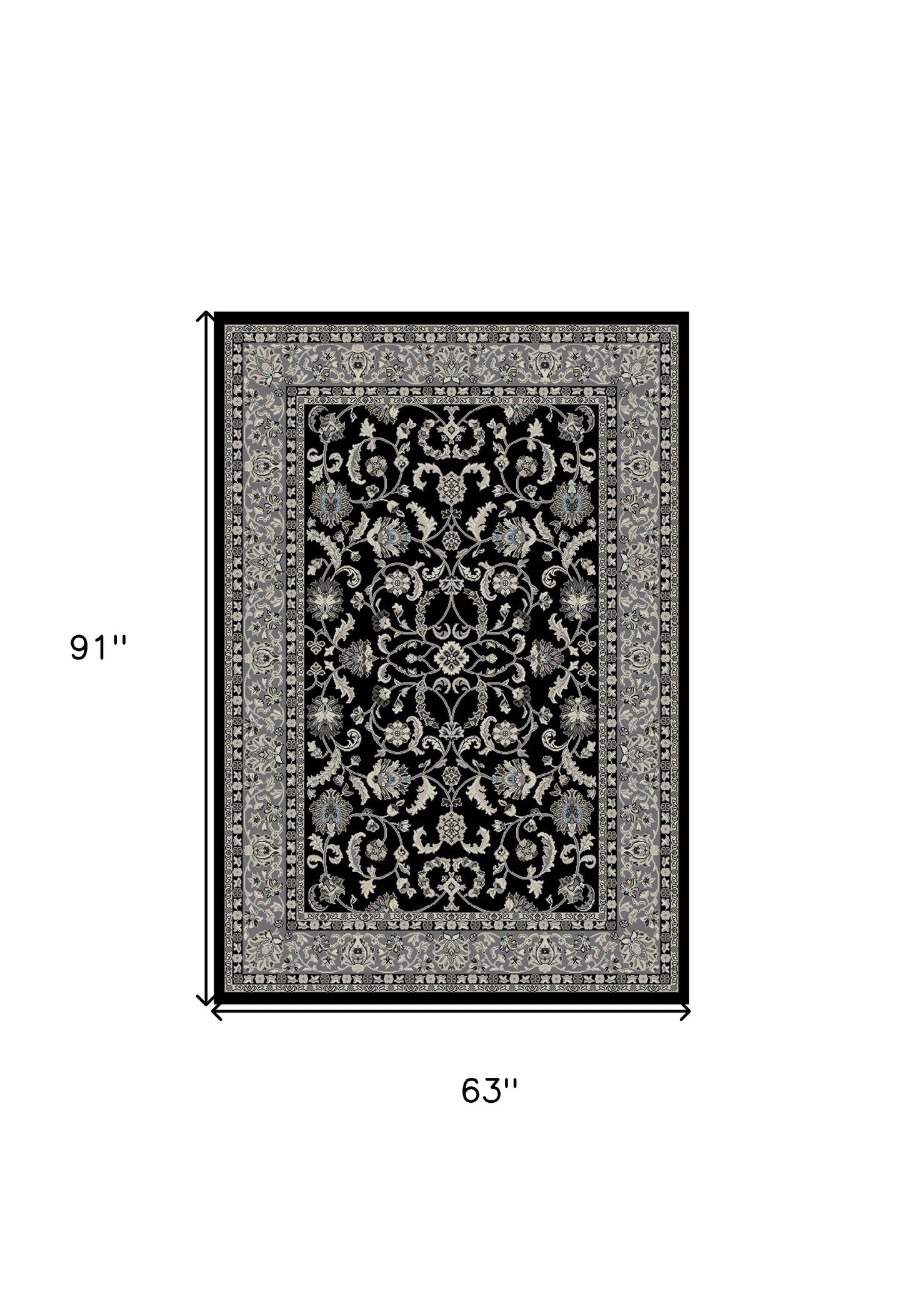 5' x 8' Black and Ivory Oriental Distressed Area Rug