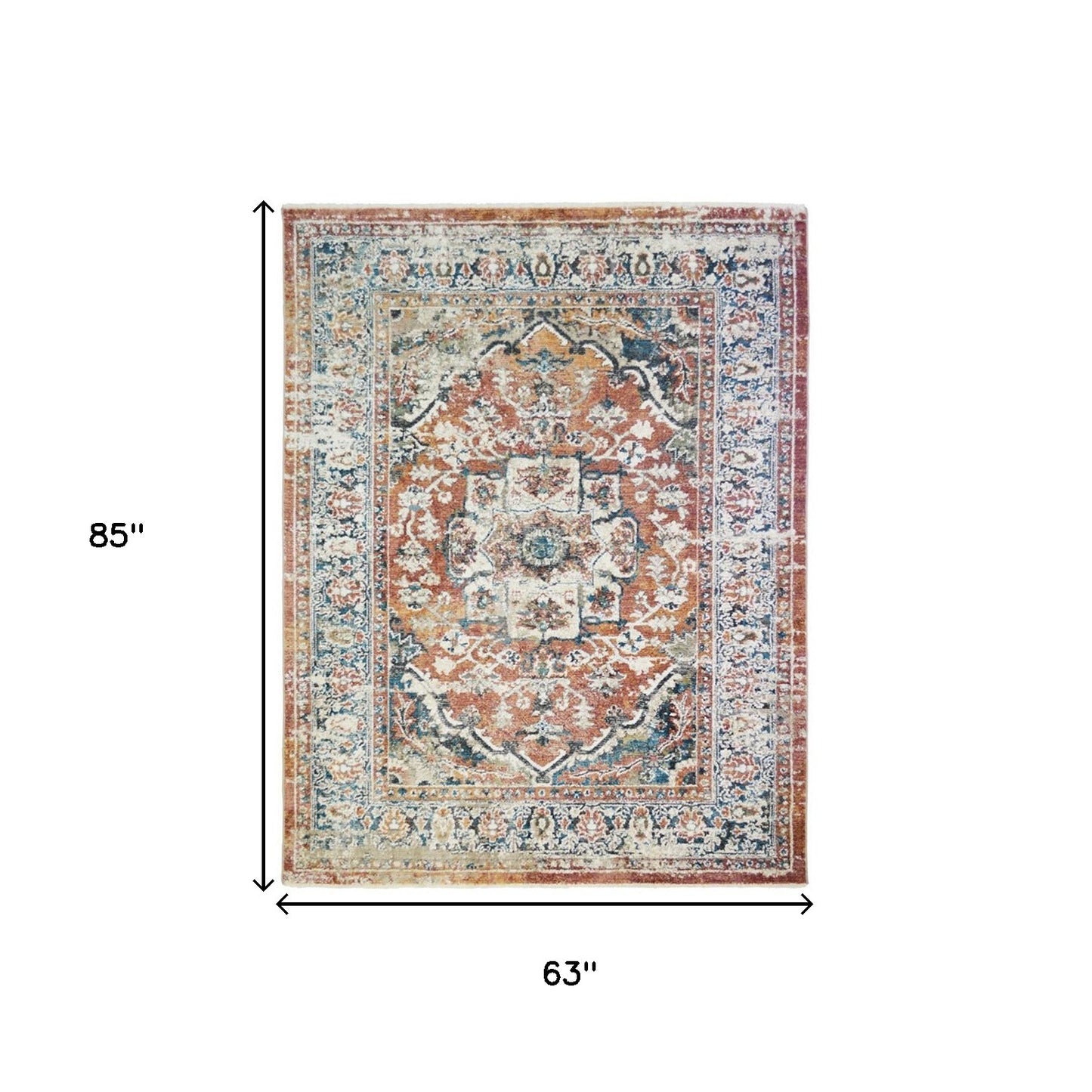 5' x 8' Rust Oriental Distressed Area Rug With Fringe