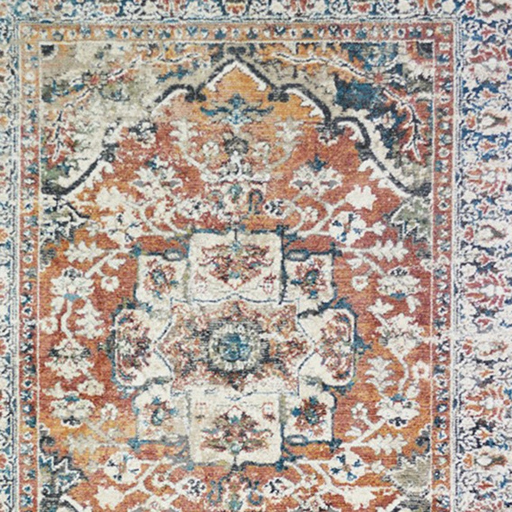 5' x 8' Rust Oriental Distressed Area Rug With Fringe