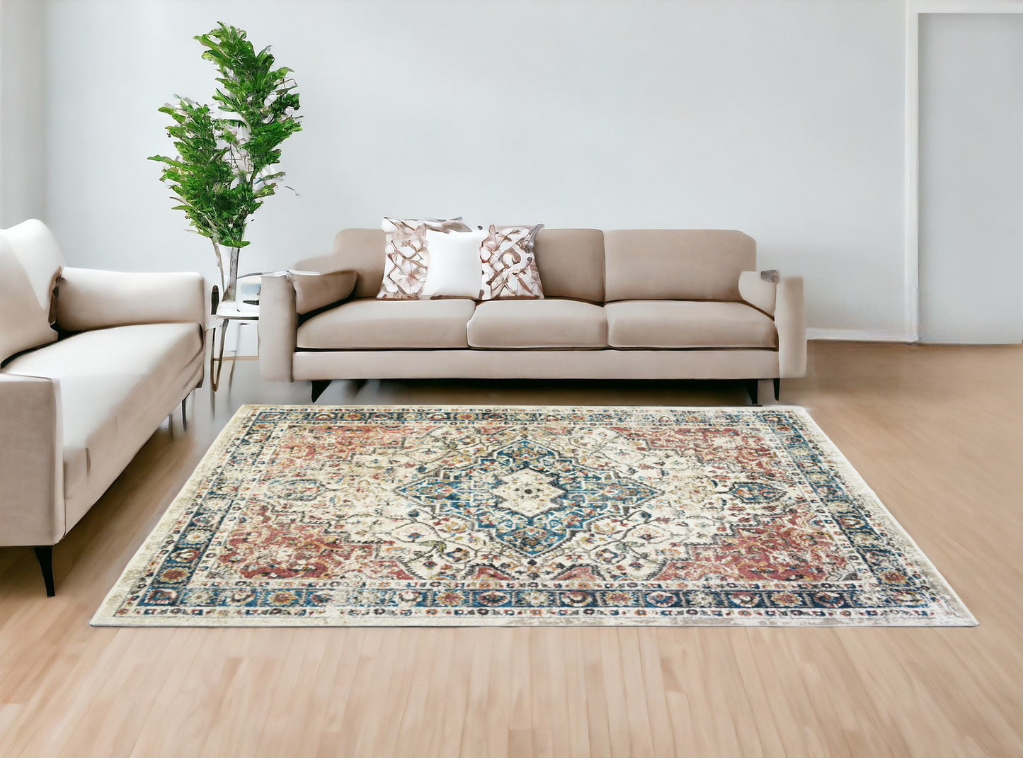 8' x 10' Beige Oriental Distressed Area Rug With Fringe