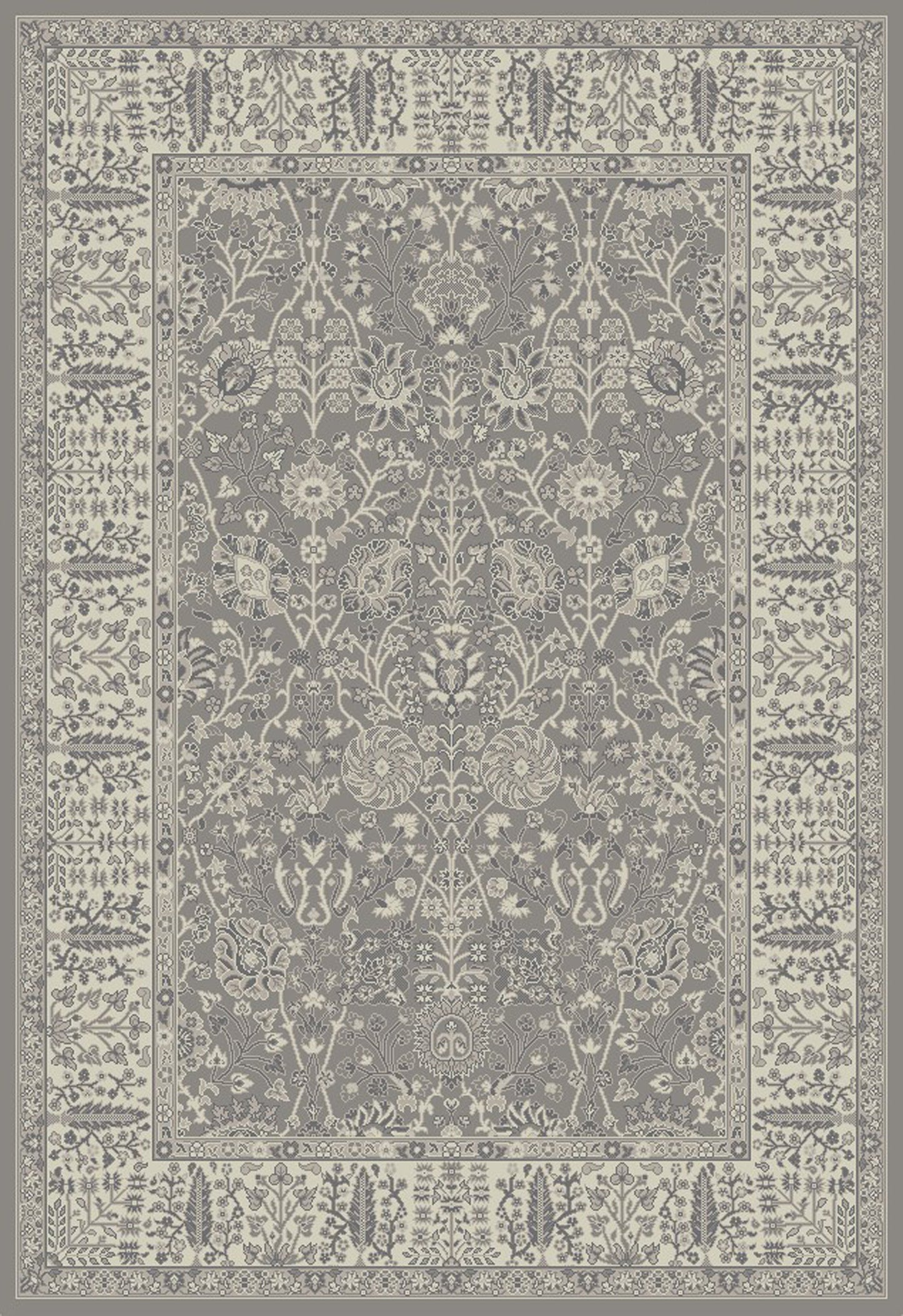5' x 8' Gray and Ivory Oriental Area Rug