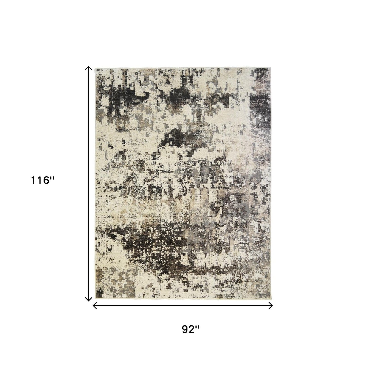 8' x 10' Black Abstract Distressed Area Rug With Fringe