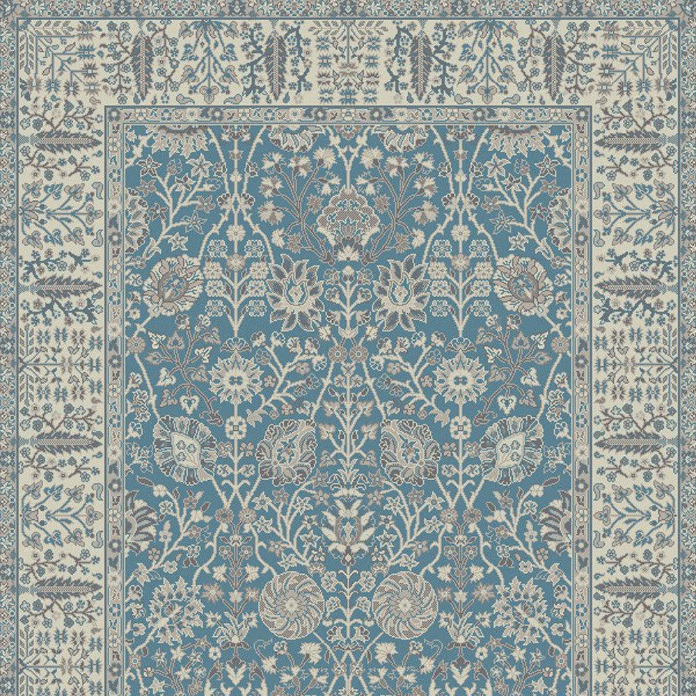 5' x 8' Blue and Ivory Oriental Area Rug