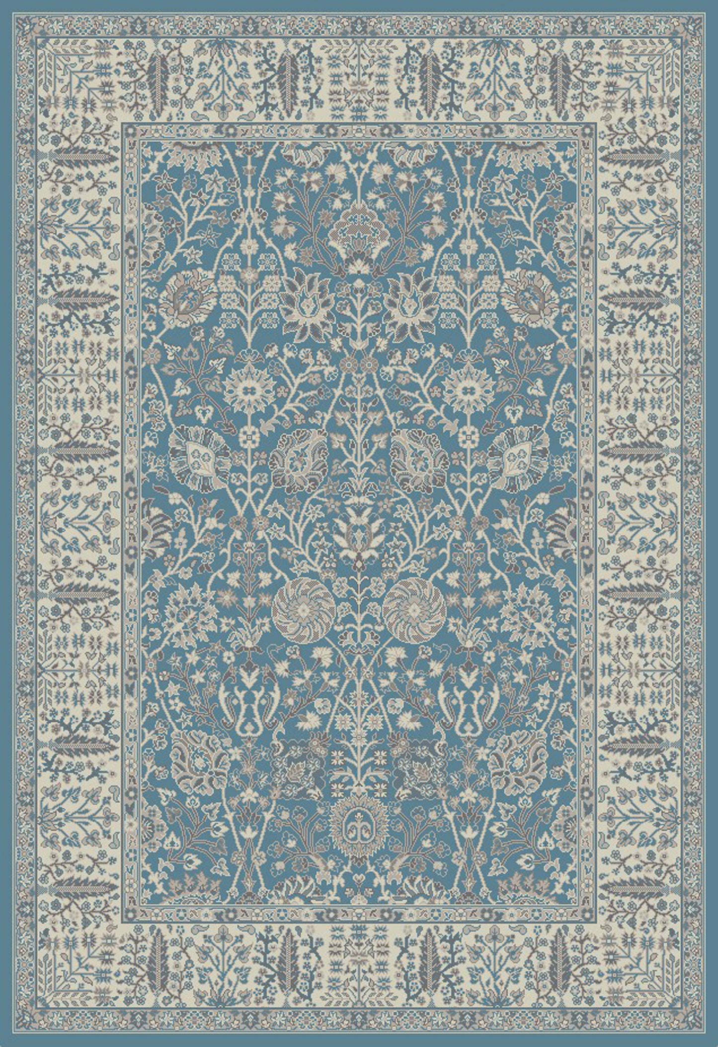 5' x 8' Blue and Ivory Oriental Area Rug