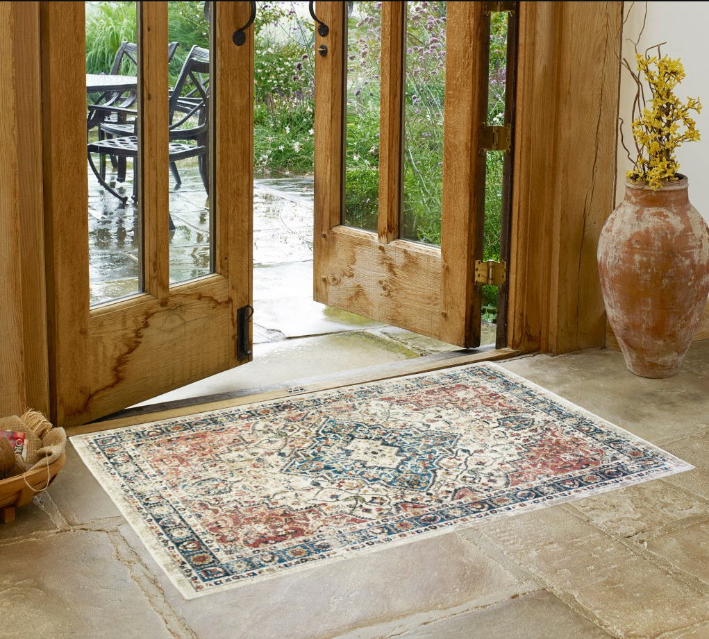 2' x 3' Beige Oriental Distressed Area Rug With Fringe