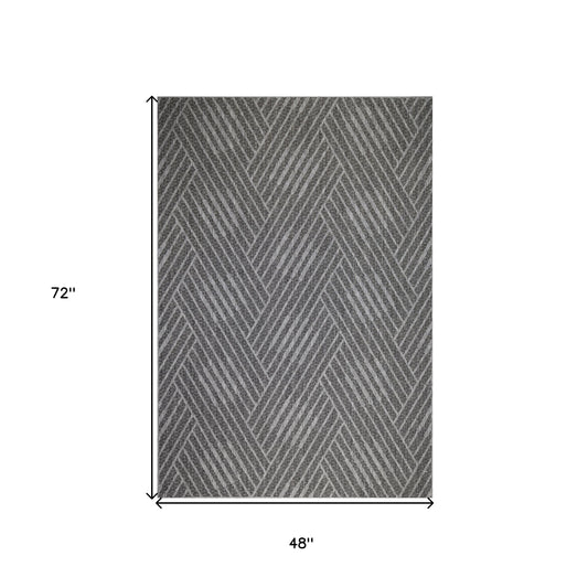 4' x 6' Gray and Blue Geometric Stain Resistant Indoor Outdoor Area Rug