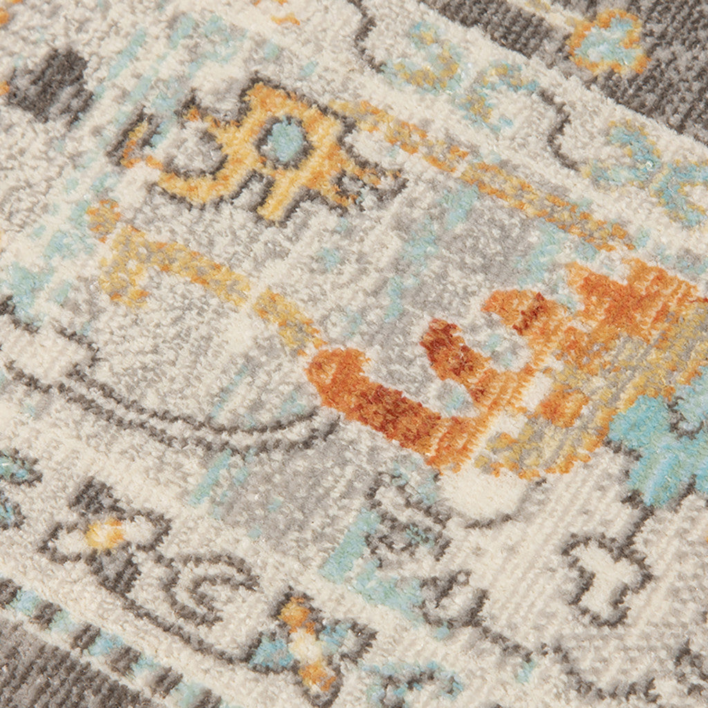 2' x 3' Gray and Orange Floral Stain Resistant Indoor Outdoor Area Rug