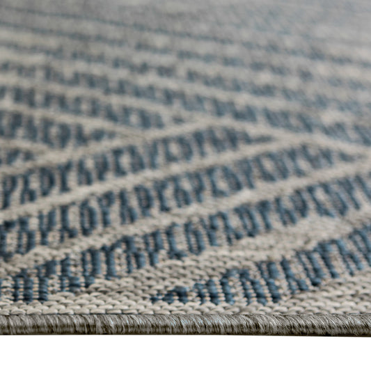 9' x 12' Gray and Blue Geometric Stain Resistant Indoor Outdoor Area Rug