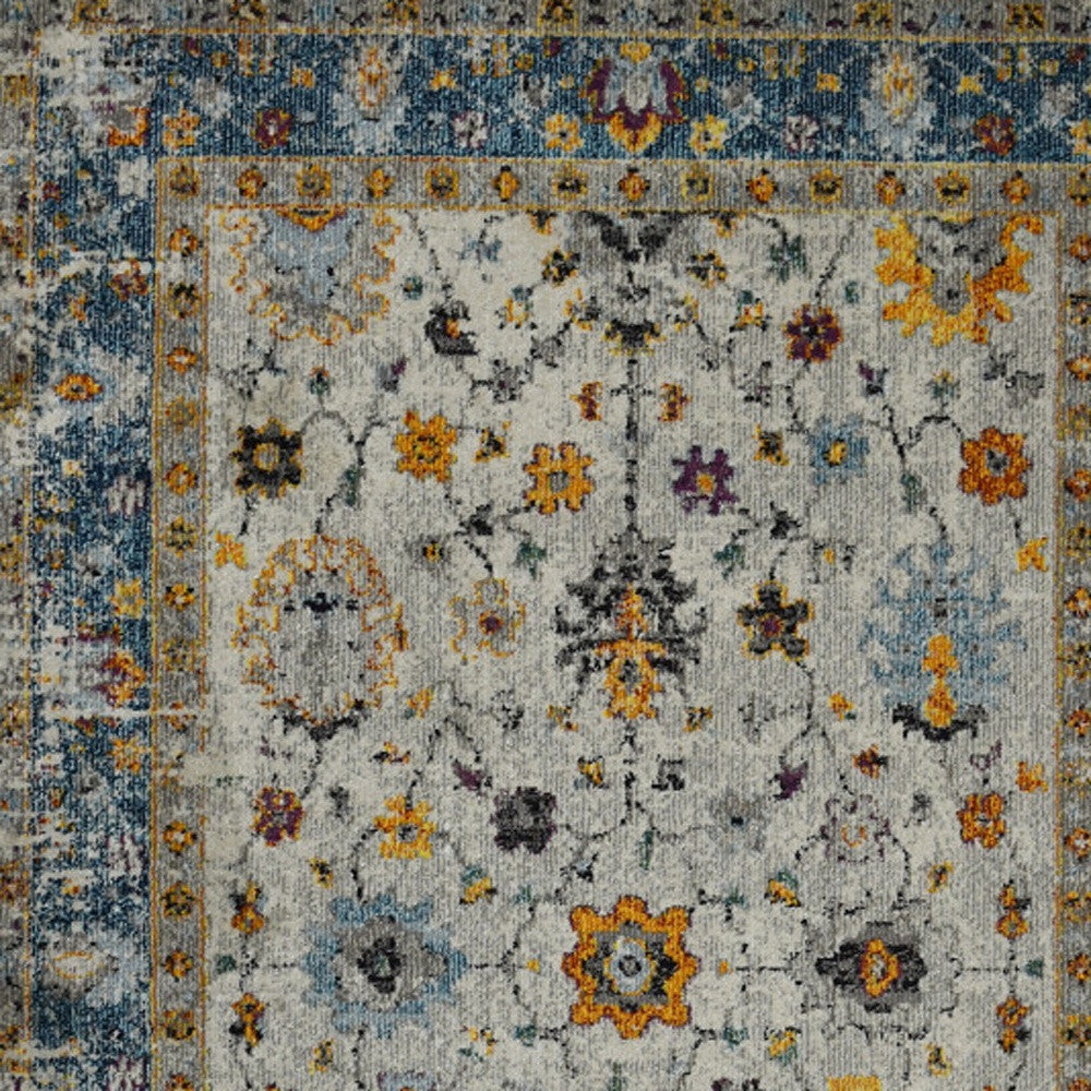 3' X 5' Blue and Orange Floral Power Loom Area Rug