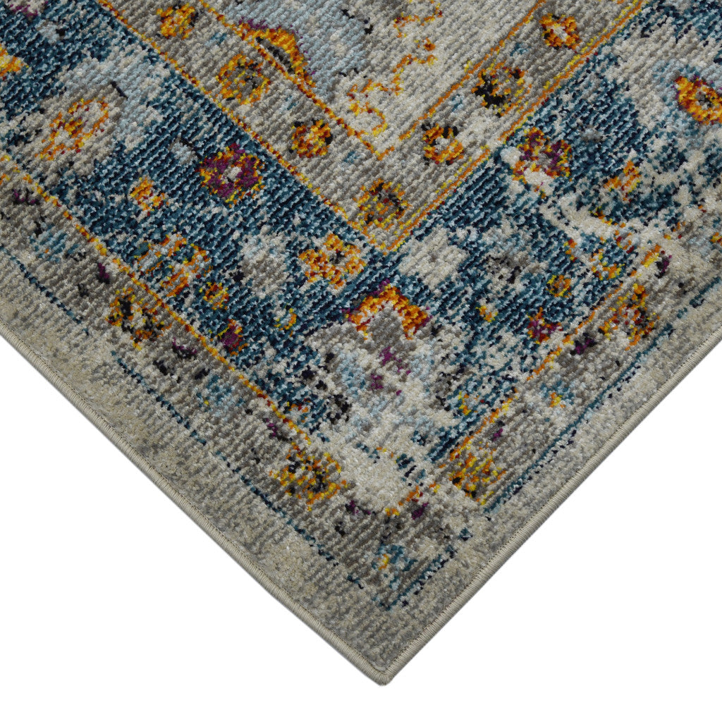 3' X 5' Blue and Orange Floral Power Loom Area Rug