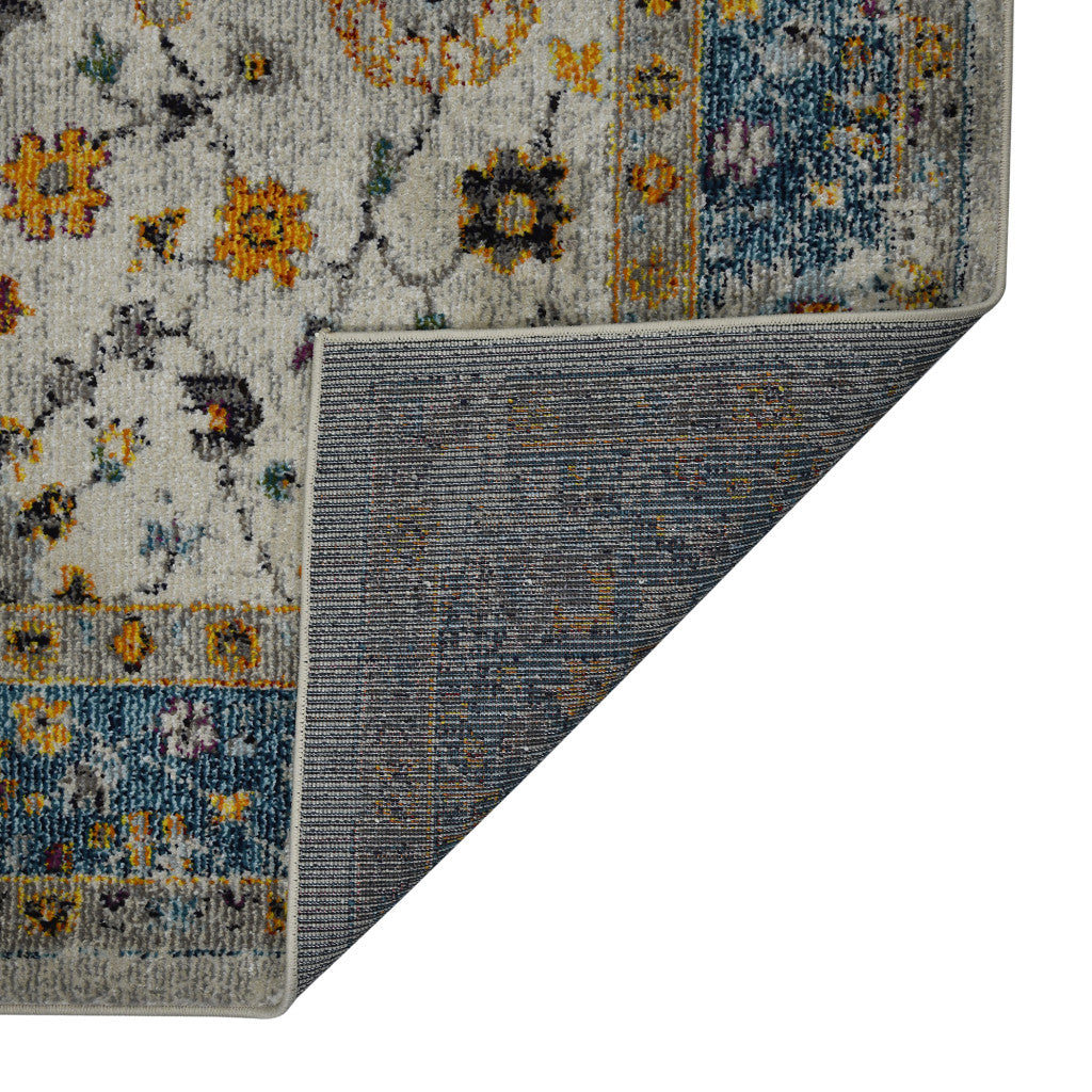 3' X 5' Blue and Orange Floral Power Loom Area Rug