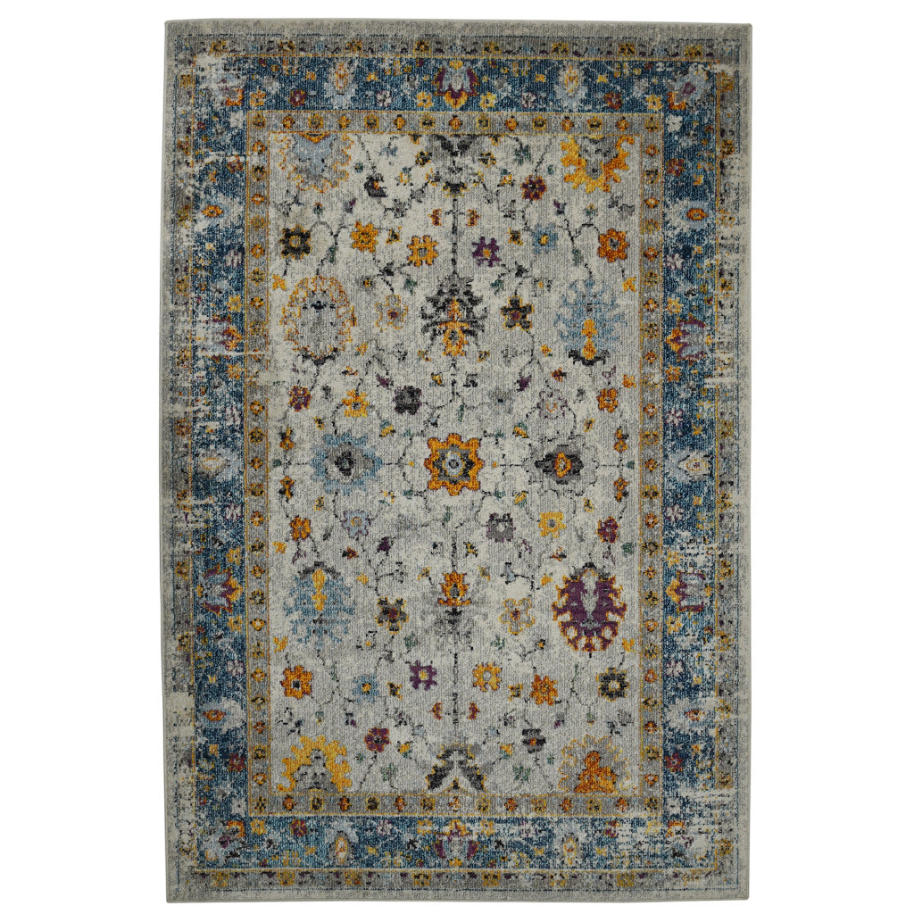 3' X 5' Blue and Orange Floral Power Loom Area Rug