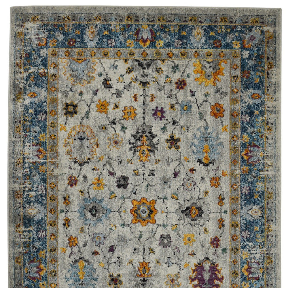 3' X 5' Blue and Orange Floral Power Loom Area Rug