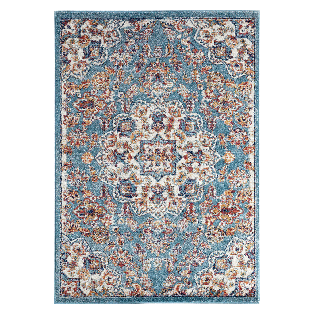 5' x 8' Blue and Orange Medallion Power Loom Area Rug