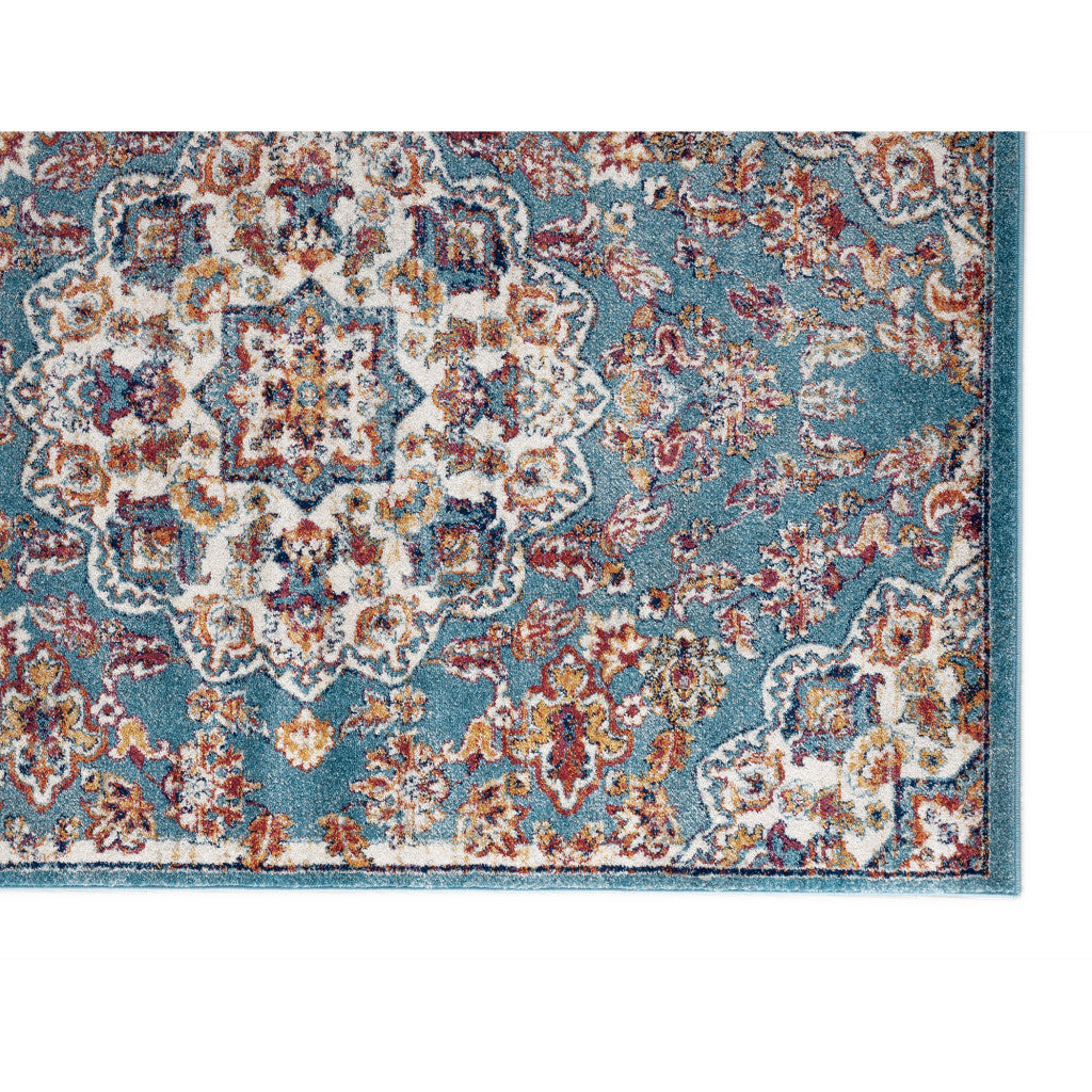 5' x 8' Blue and Orange Medallion Power Loom Area Rug
