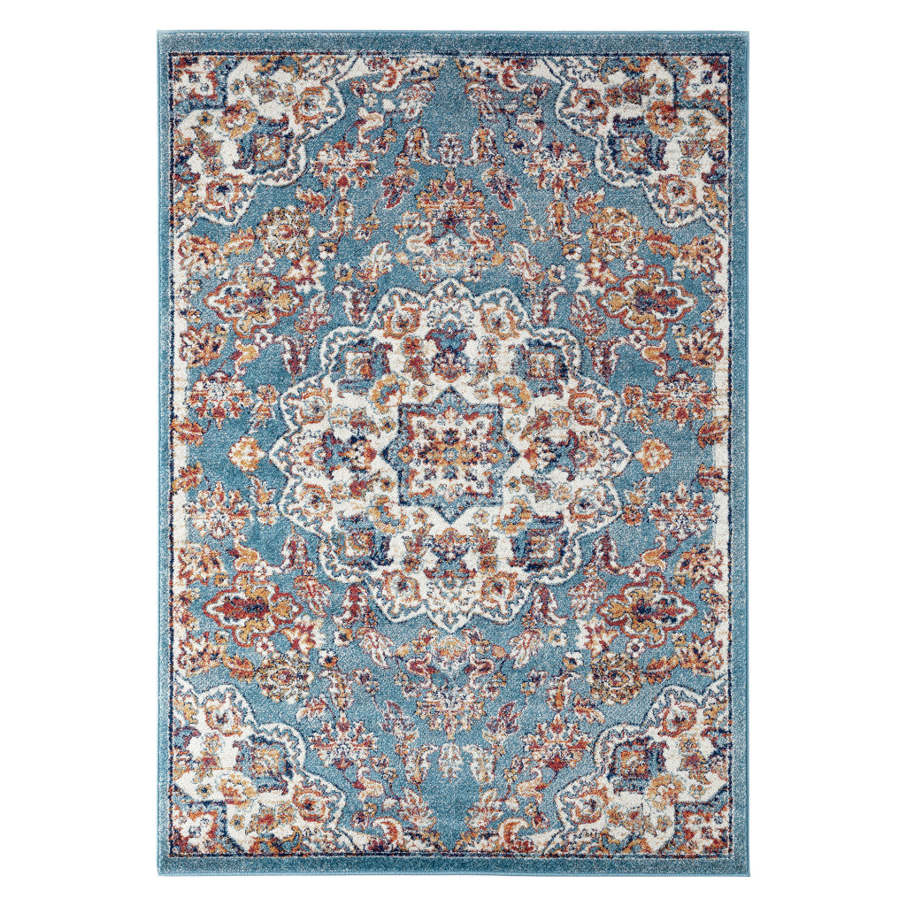 5' x 8' Blue and Orange Medallion Power Loom Area Rug