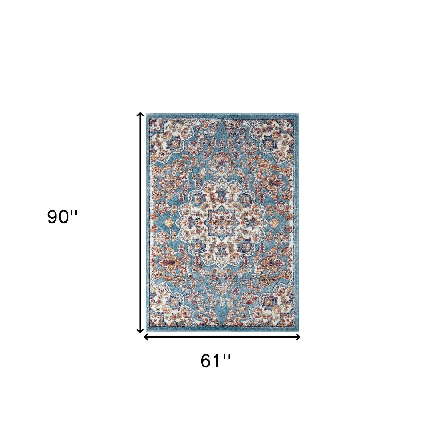5' x 8' Blue and Orange Medallion Power Loom Area Rug