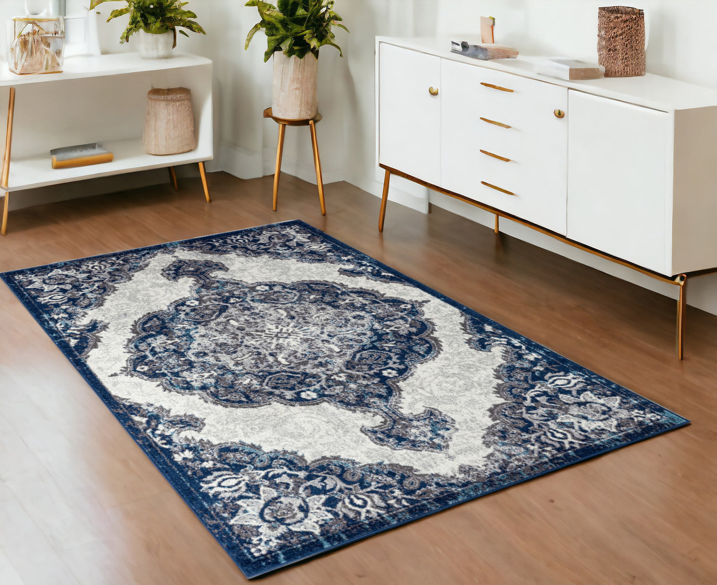 4' x 6' Blue and Gray Medallion Power Loom Area Rug