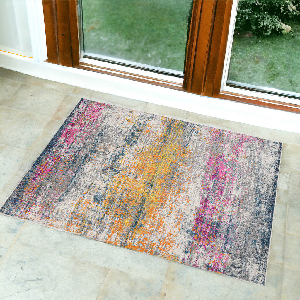 3' X 5' Pink and Orange Abstract Power Loom Area Rug