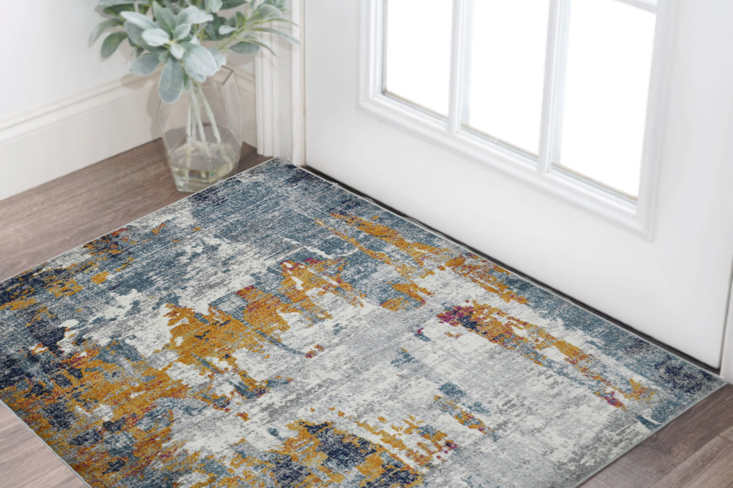3' X 5' Blue and Orange Abstract Power Loom Area Rug
