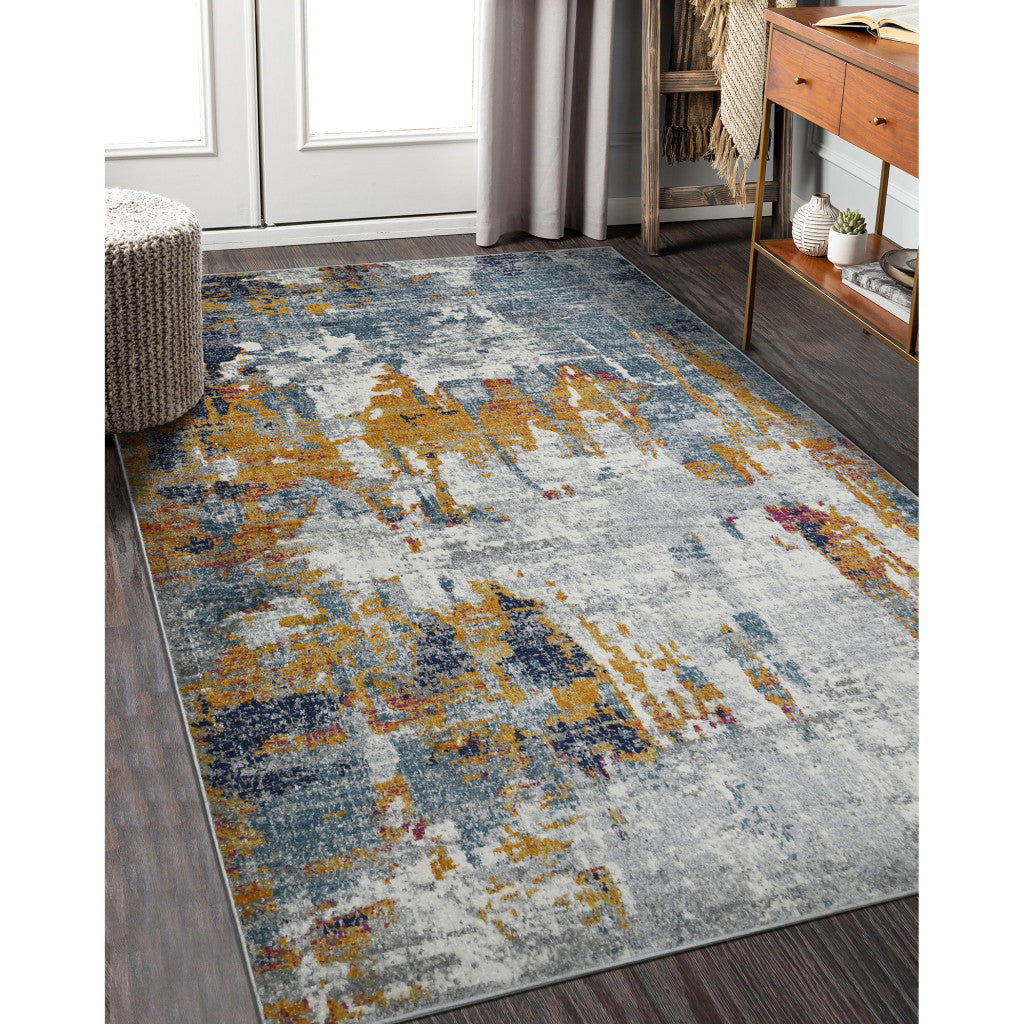 3' X 5' Blue and Orange Abstract Power Loom Area Rug