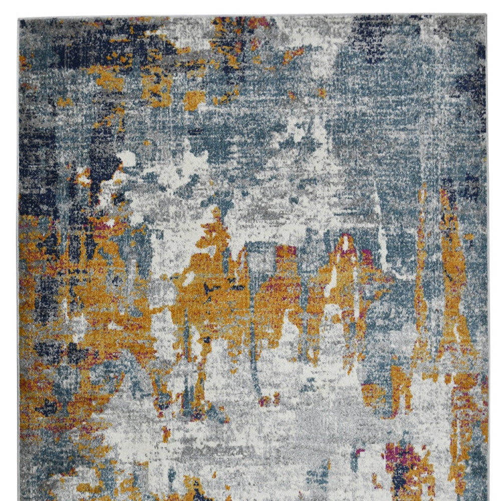 3' X 5' Blue and Orange Abstract Power Loom Area Rug