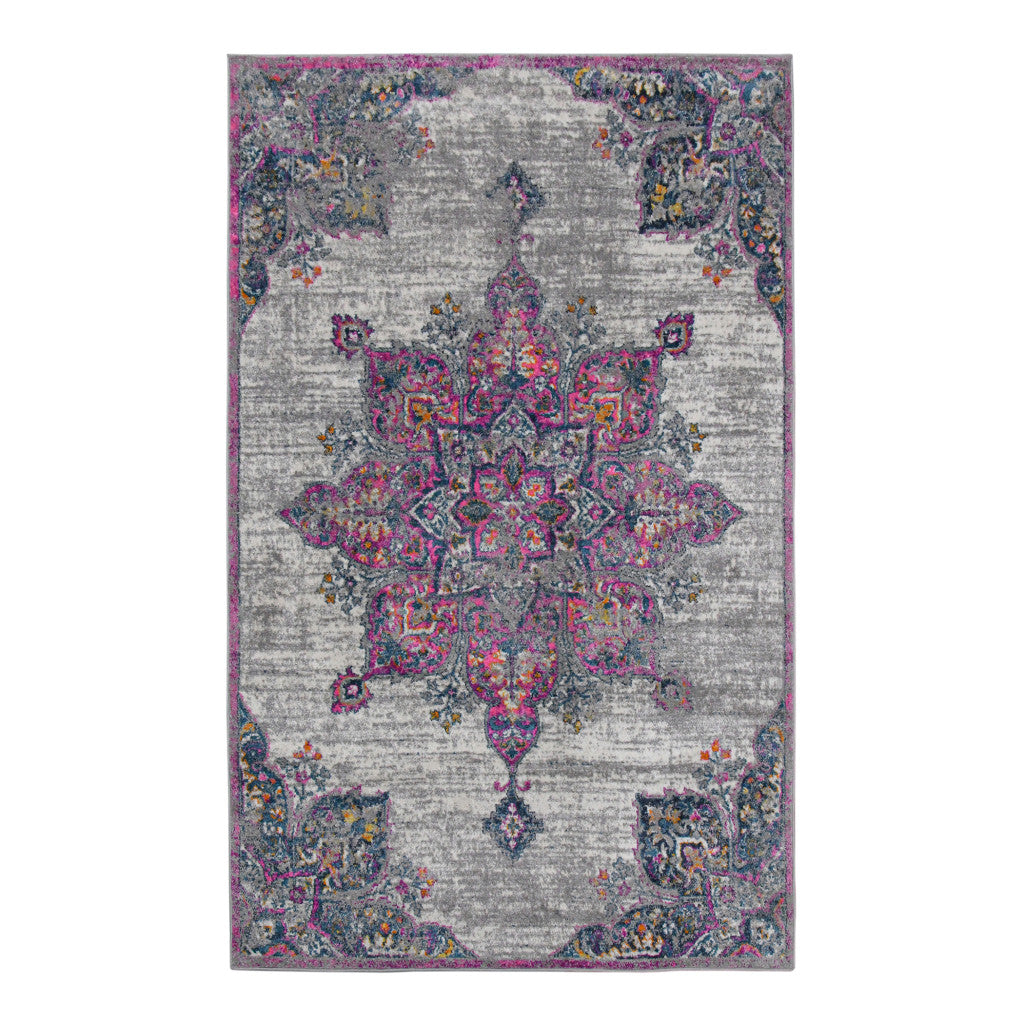 8' Pink Medallion Power Loom Runner Rug