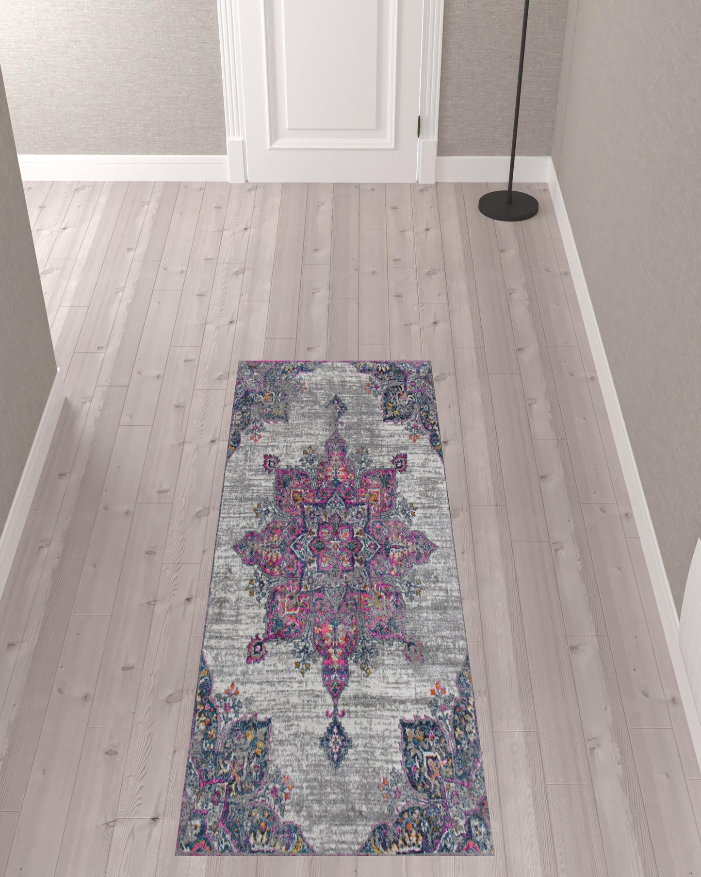 8' Pink Medallion Power Loom Runner Rug