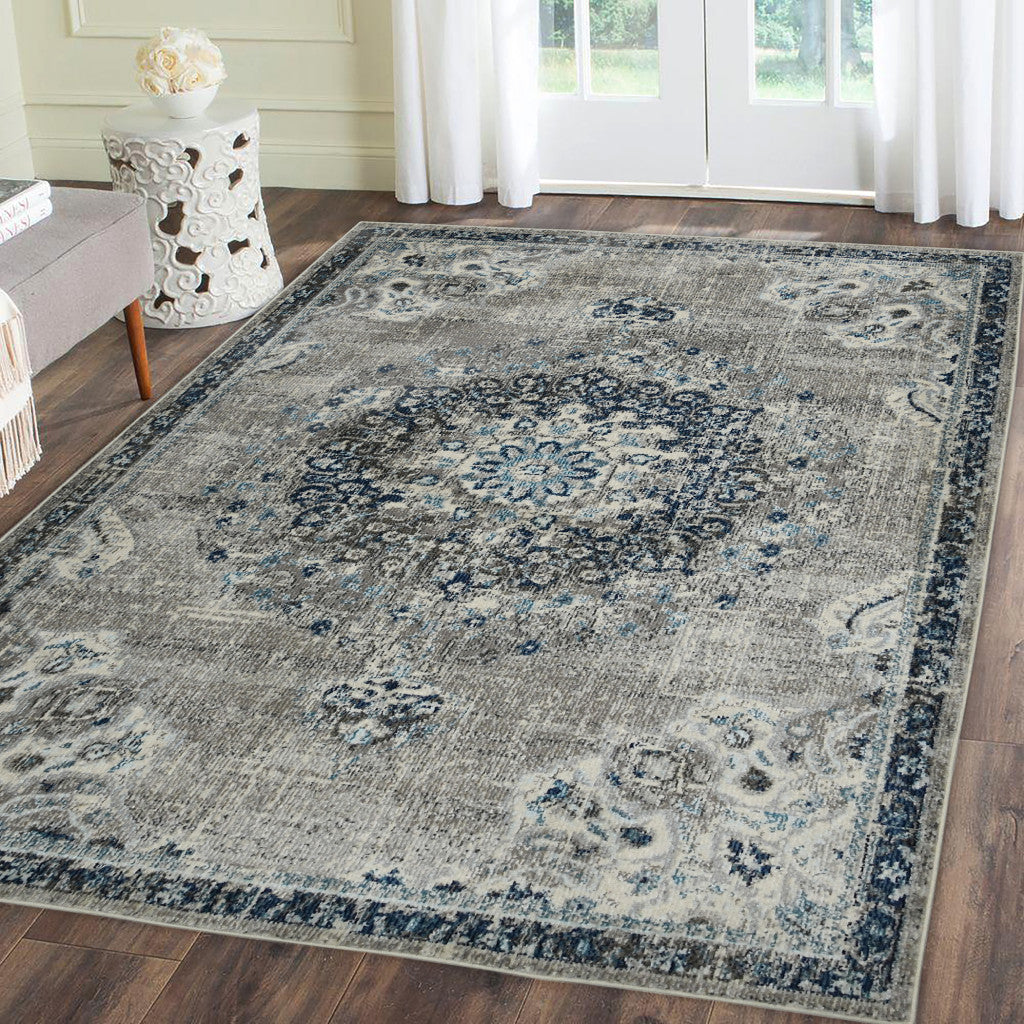 3' X 5' Teal Blue Medallion Power Loom Area Rug