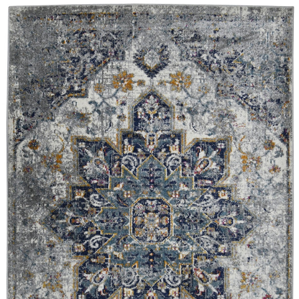 8' Gray Medallion Power Loom Runner Rug