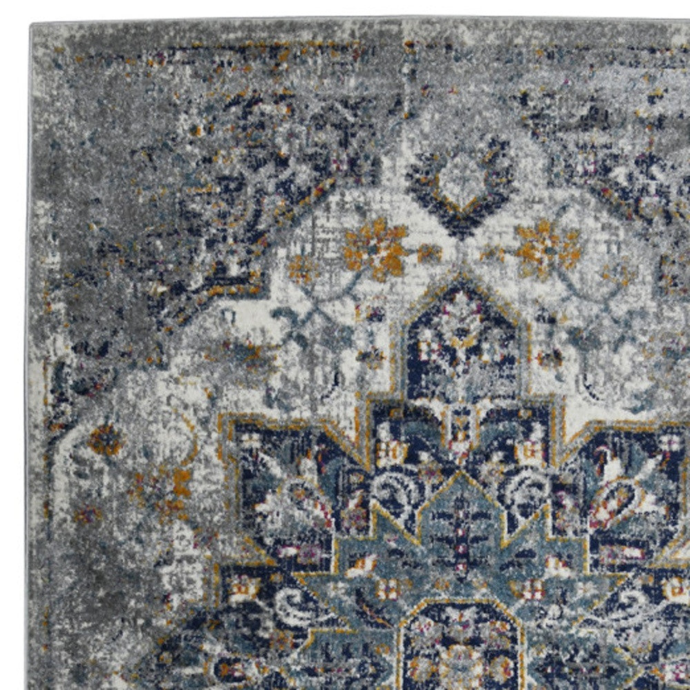 8' Gray Medallion Power Loom Runner Rug