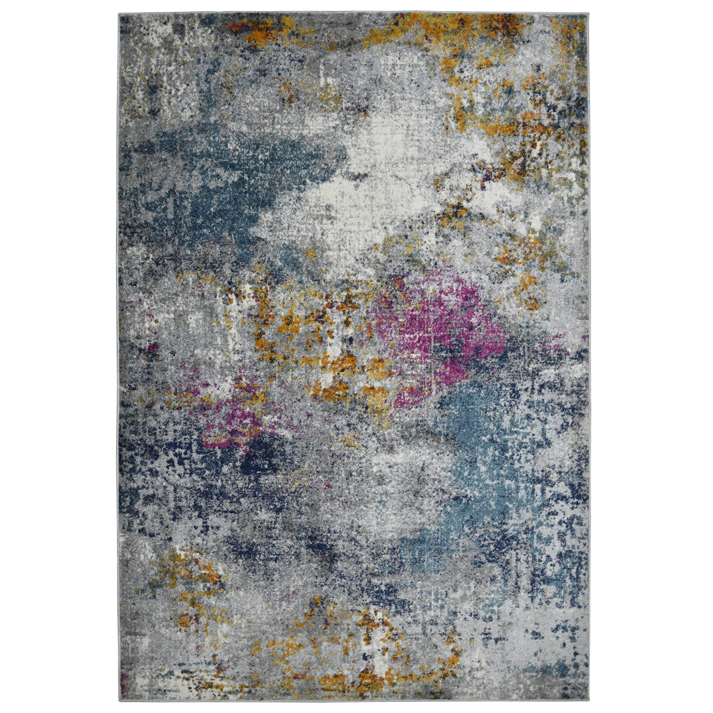 3' X 5' Blue and Pink Abstract Power Loom Area Rug