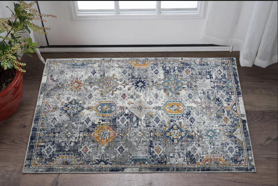 3' X 5' Blue and Orange Geometric Power Loom Area Rug