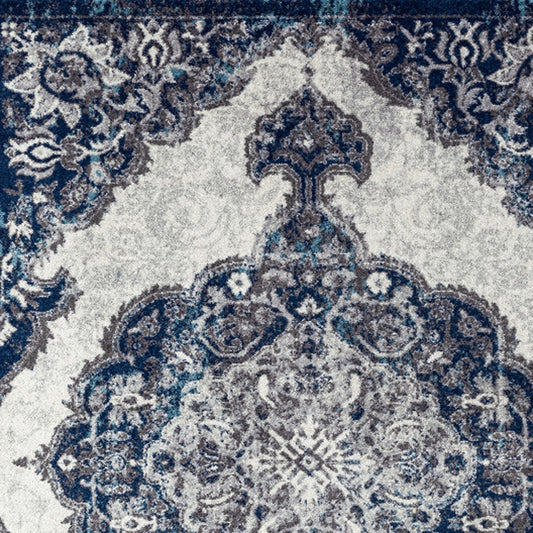 5' x 7' Blue and Gray Medallion Power Loom Area Rug