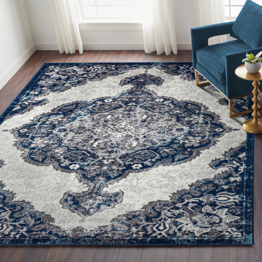 5' x 7' Blue and Gray Medallion Power Loom Area Rug