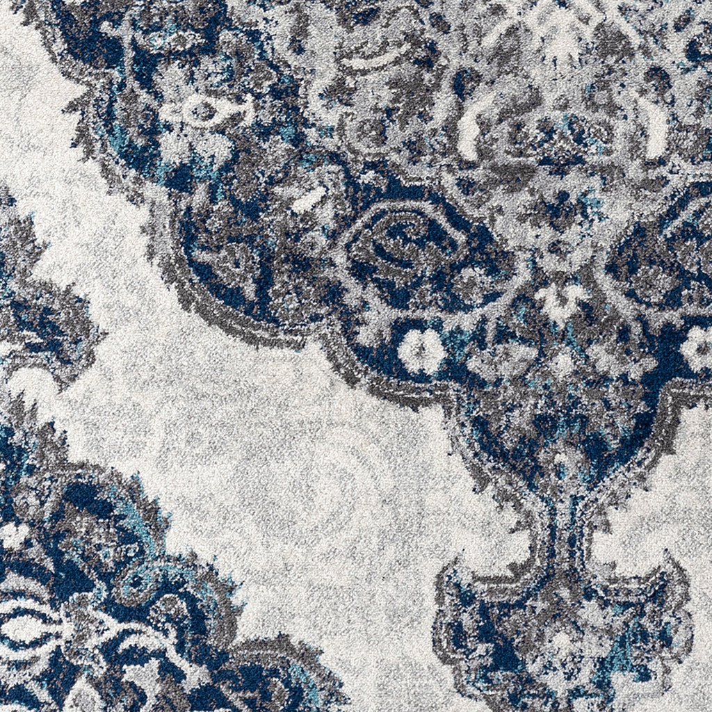 5' x 7' Blue and Gray Medallion Power Loom Area Rug