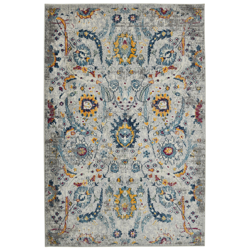 3' X 5' Orange and Ivory Floral Power Loom Area Rug