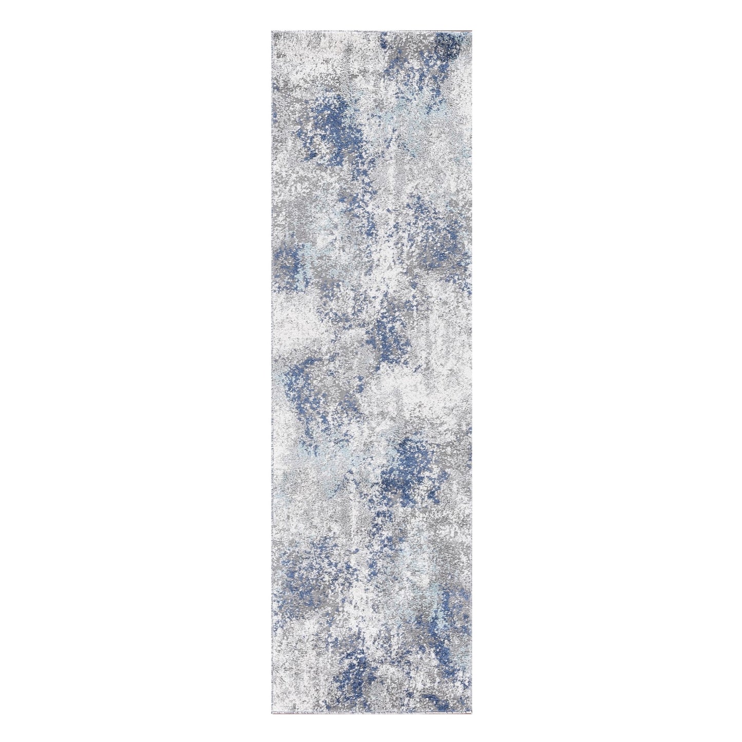 8' Gray and Blue Abstract Power Loom Runner Rug