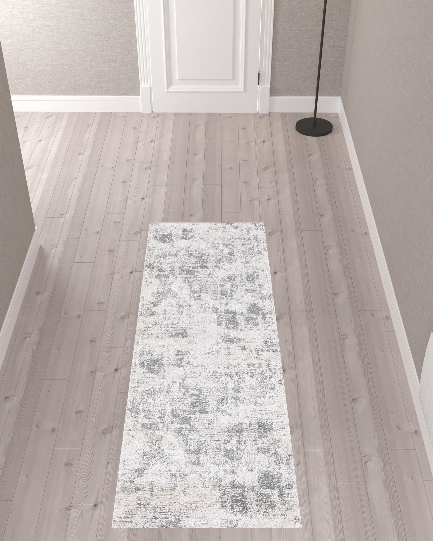 8' Gray and Beige Abstract Power Loom Runner Rug